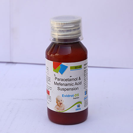 Product Name: Evidrot DS, Compositions of Evidrot DS are Paracetamol & Mefenamic Acid Suspension - Eviza Biotech Pvt. Ltd