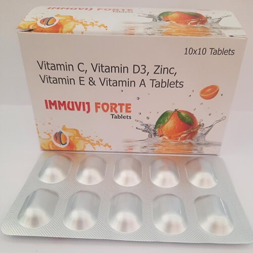 Product Name: Immuviz Forte, Compositions of Immuviz Forte are Vitamin C,Vitamin D3,Zinc, Vitamin E &  Vitamin A Tablets - Macro Labs Pvt Ltd