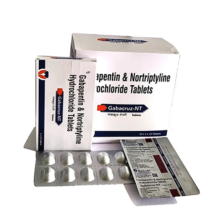 Product Name: GABACRUZ NT, Compositions of GABACRUZ NT are Gabapentin & Nortriptyline Hydrochloride Tablets - Biocruz Pharmaceuticals Private Limited