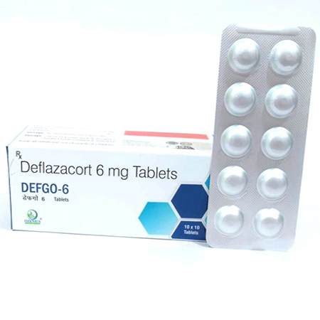 Product Name: DEFGO 6 MG, Compositions of DEFGO 6 MG are Deflazacort 6mg Tablets - Ozenius Pharmaceutials