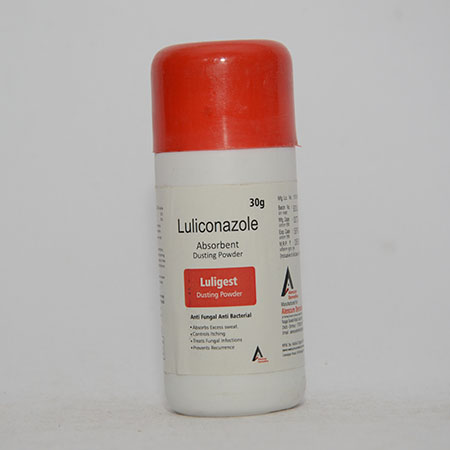 Product Name: LULIGEST, Compositions of LULIGEST are Luliconazole Absorbent Dusting Powder - Alencure Biotech Pvt Ltd