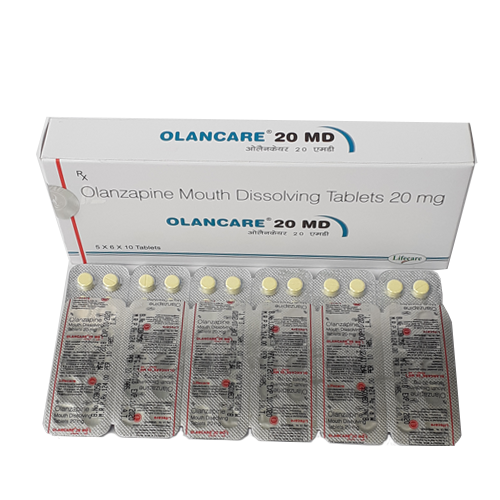 Product Name: Olancare 20 MD, Compositions of Olancare 20 MD are Olanzapine Mouth Dissolving Tablets 20mg - Lifecare Neuro Products Ltd.