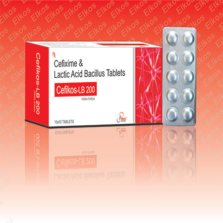 Product Name: CEFIKOS LB, Compositions of CEFIKOS LB are Cefixime & Latic Acid  Bacillus Tablets - Elkos Healthcare Pvt. Ltd