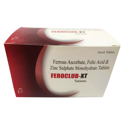 Product Name: Feroclub XT, Compositions of Feroclub XT are Ferrous Ascrobate, Folic Acid & Zinc Sulphate Monohydrate Tablets - Krishlar Pharmaceutical