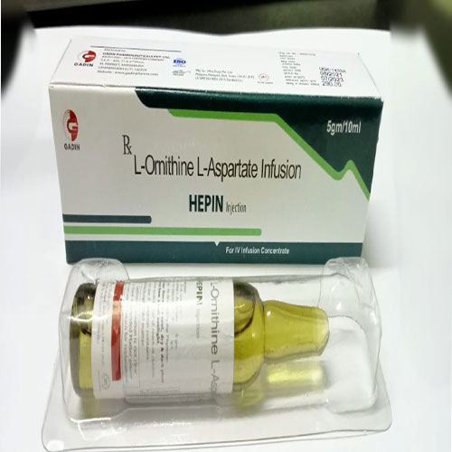 Product Name: HEPIN, Compositions of HEPIN are L-ORNITHINE & L-ASPERTATE INFUSION - Gadin Pharmaceuticals Pvt. Ltd