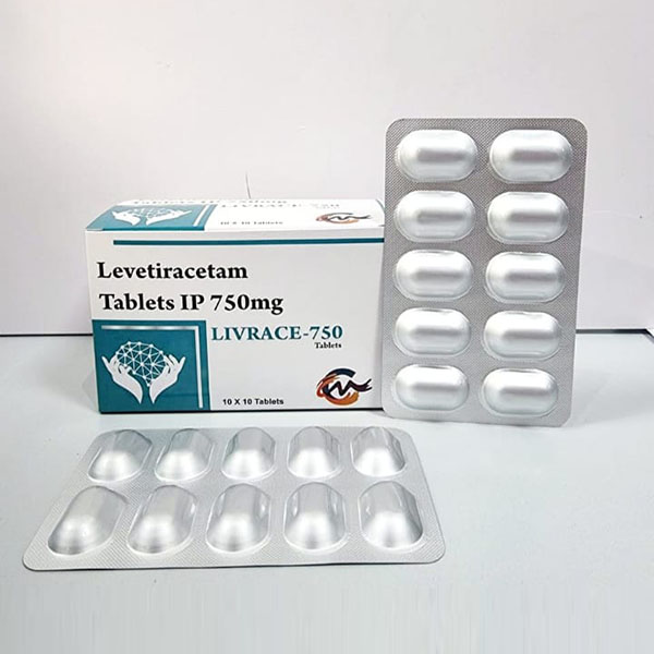 Product Name: Livrace 750, Compositions of Livrace 750 are Levetiracetam Tablets IP 750 mg - Aseric Pharma