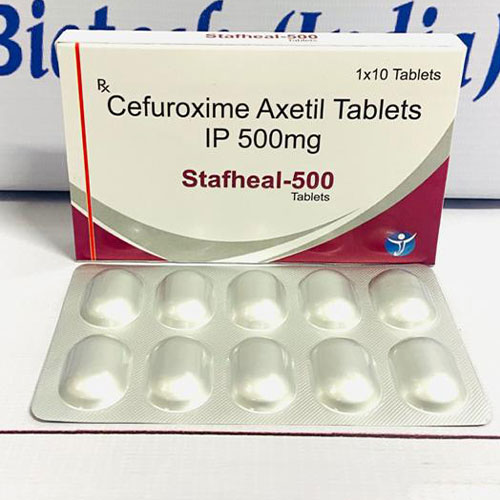 Product Name: STAFHEAL 500, Compositions of STAFHEAL 500 are CEFUROXIME AXETIL 500MG  - Janus Biotech
