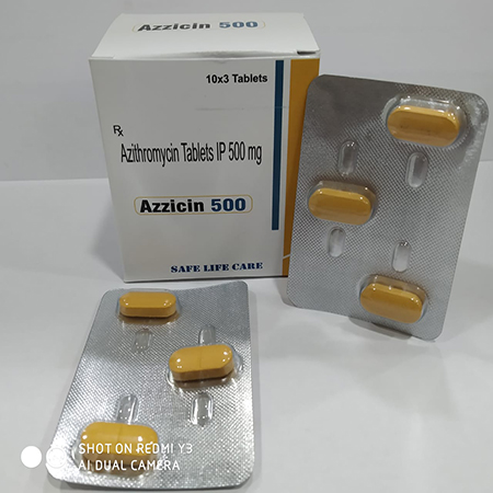 Product Name: Accizin 500, Compositions of Accizin 500 are Azithromycin Tablets IP 500 mg - Safe Life Care
