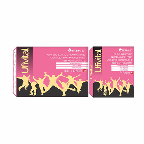 Product Name: Ufivital, Compositions of Ufivital are Ginseg Extract,Nicotinamide,Folic Acid Zinc Magnesium & Ferrous Fumarate - Biofrank Pharmaceuticals (India) Pvt. Ltd