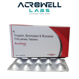 Product Name: Acroheal, Compositions of Acroheal are Trysin,Bromelien and Rutoside Trihydrate Tablets - Acrowell Labs Private Limited