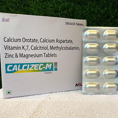 Product Name: Calcizec M, Compositions of Calcizec M are Calcium Orotate,Calsium Aspartate Vitamin K27,Calcitrol,Methylcobalamin,Zinc & Magnesium Tablets - Medizec Laboratories