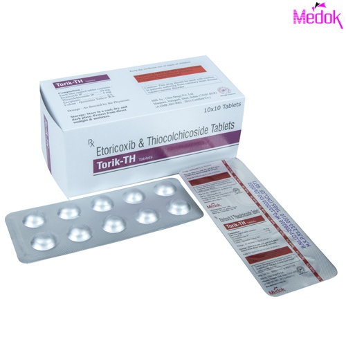 Product Name: Torik TH, Compositions of Torik TH are Etoricoxib & Thiocolchicoside tablet - Medok Life Sciences Pvt. Ltd