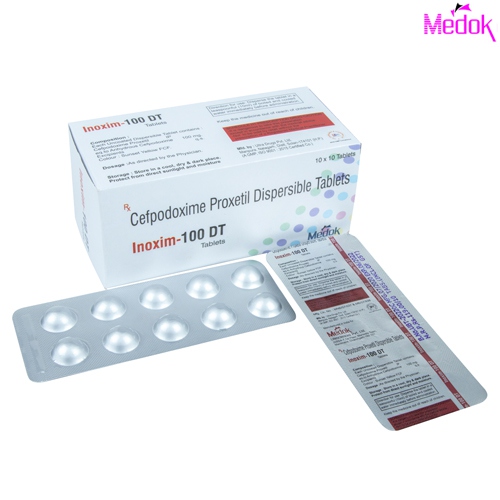 Product Name: Inoxim  100DT, Compositions of Inoxim  100DT are Cefpodoxim Proxetil 100 mg (Dispersible) Tab - Medok Life Sciences Pvt. Ltd