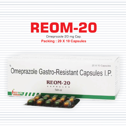 Product Name: Reom 20, Compositions of Reom 20 are Omeprazole Gastro-Resistant Capsules IP - Pharma Drugs and Chemicals