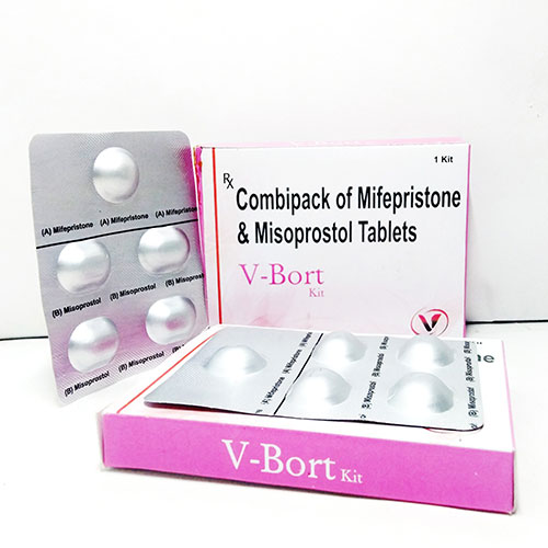 Product Name: V Bort Kit, Compositions of V Bort Kit are Mifipristone 200 mg +Misoprostol 200 mg - Voizmed Pharma Private Limited