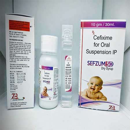 Product Name: Sefzum 50, Compositions of Cefixime for Oral Suspension IP are Cefixime for Oral Suspension IP - Zumax Biocare
