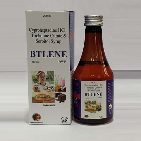 Product Name: Btlene, Compositions of Btlene are Cyproheptadine Hcl Tricholine Citrate & Sorbitol Syrup - Biotanic Pharmaceuticals