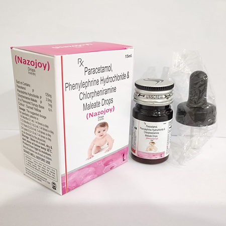 Product Name: NAZOJOY, Compositions of NAZOJOY are Paracetamol, Phenylphrine Hydrochloride & Chlorpheniramine Maleate Drops - Novalab Health Care Pvt. Ltd