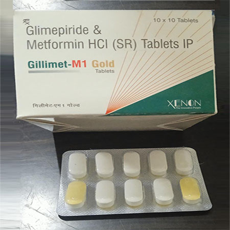 Product Name: Gillimet M1 Gold, Compositions of are Glimepiride & Metformin Hcl (SR) Tablets IP - Xenon Pharma Pvt. Ltd