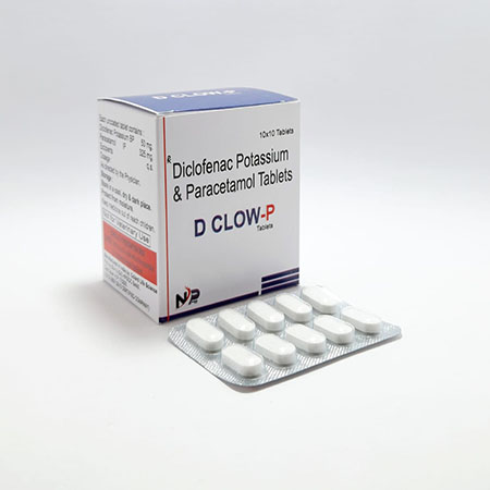 Product Name: D Clow P, Compositions of D Clow P are Diclofenac Potassium, Paracetamol tablets - Noxxon Pharmaceuticals Private Limited
