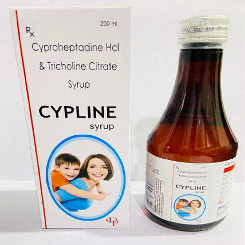 Product Name: Cypline, Compositions of Cypline are Cyproheptadine HCL and Tricholine Citrate Syrup - Disan Pharma