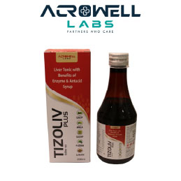 Product Name: Tizoliv Plus, Compositions of Tizoliv Plus are Liver Tonic WIth Benefits Of Enzyme And Antacid Syrup - Acrowell Labs Private Limited