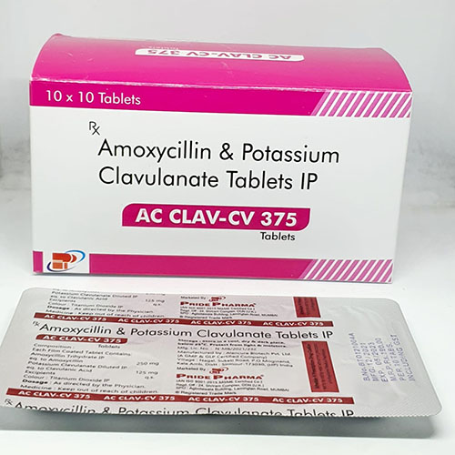 Product Name: Ac Clav CV 375, Compositions of Ac Clav CV 375 are Amoxicillin & Clavulanate Potassium Tablets Ip - Pride Pharma