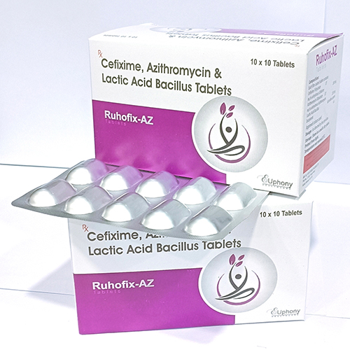 Product Name: Ruhofix AZ, Compositions of Ruhofix AZ are Cefixime, Azithromycin & Lactic Acid Bacillus Tablets - Euphony Healthcare