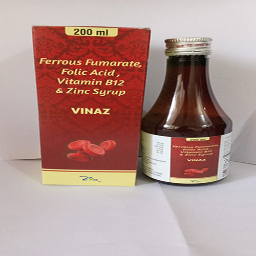 Product Name: VINAZ, Compositions of VINAZ are Ferrous Furmate Folic Acid , Vitamin B12 & Zinc Syrup - Arlig Pharma