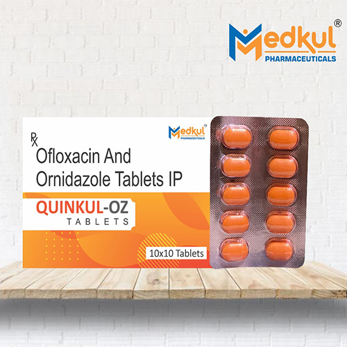 Product Name: Quinkul OZ, Compositions of Quinkul OZ are Ofloxacin & Ornidazole Tablets IP - Medkul Pharmaceuticals