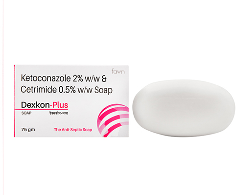 Product Name: DEXKON PLUS, Compositions of Ketoconazole 2% w/w + Cetrimide 0.5% w/w soap are Ketoconazole 2% w/w + Cetrimide 0.5% w/w soap - Fawn Incorporation