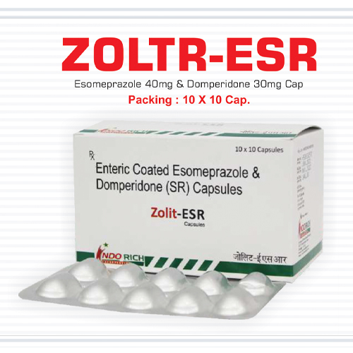 Product Name: Zoltr ESR, Compositions of Zoltr ESR are Entric Coated Esomeprazole and Demperidone (SR) Capsules - Pharma Drugs and Chemicals