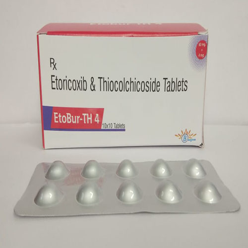 Product Name: EtoBur Th, Compositions of EtoBur Th are Etoricoxib & Thiocolchicoside Tablets - Burgeon Health Series Pvt Ltd