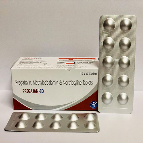 Product Name: Pregajan 3D, Compositions of Pregajan 3D are Pregabalin Methylcobalamin 7 Nortriptyline - Janus Biotech