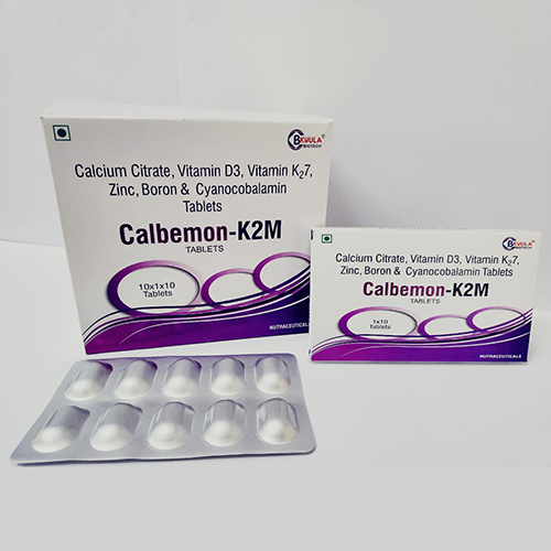 Product Name: Calbemon K2M, Compositions of Calbemon K2M are Calcium Citrate ,Vitamin D3, Vitamin K27, Zinc,Boron and Cyanocobalamin Tablets - Bkyula Biotech