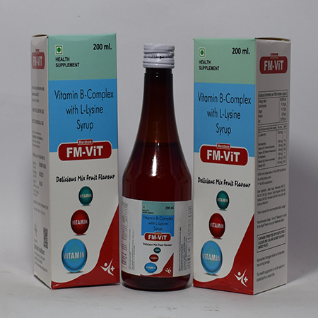 Product Name: Fm Vit , Compositions of Fm Vit  are Vitamin B-complex with L-Lysine Syrup  - Meridiem Healthcare
