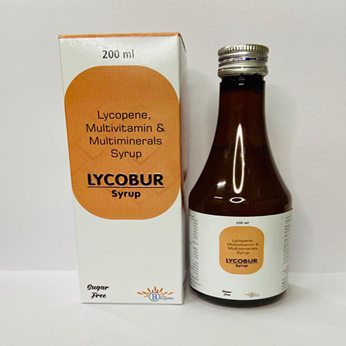 Product Name: Lycobur, Compositions of Lycobur are Lycopene,Multivitamin & Multiminerals Syrup - Burgeon Health Series Pvt Ltd