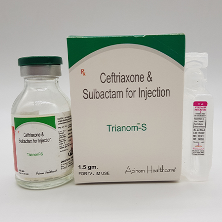 Product Name: Trianom S, Compositions of Trianom S are Ceftriaxone and Sulbactam for Injection - Acinom Healthcare