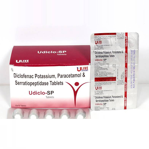 Product Name: Udiclo SP, Compositions of Udiclo SP are Diclofenac Potassium Paracetamol & Serratiopeptidase Tablets - Yodley LifeSciences Private Limited