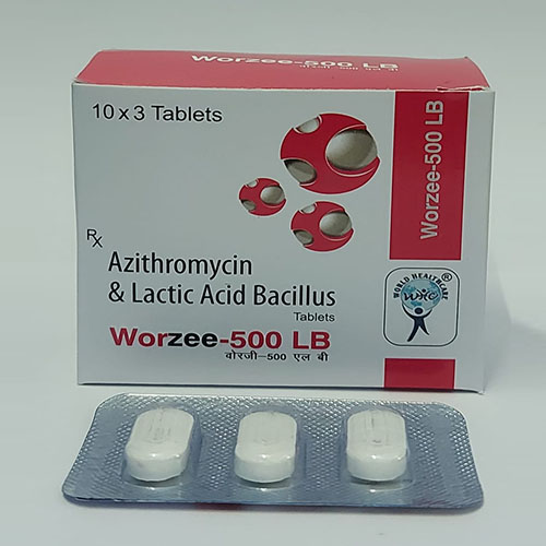 Product Name: Worzee 500 LB, Compositions of Worzee 500 LB are Azithromycin & Lactic Acid Bacillus - WHC World Healthcare