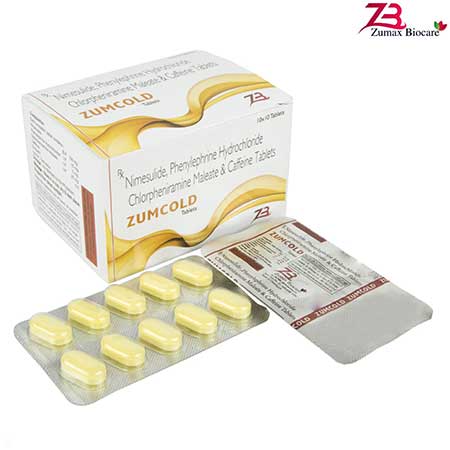 Product Name: Zumcold , Compositions of Zumcold  are Nimesulide,Phenylephrine Hydrochloride,Chlorpheniramine Meleate & CaffieneTablets - Zumax Biocare