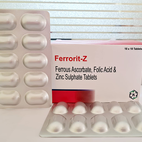 Product Name: Ferrorit Z, Compositions of Ferrorit Z are Ferrous Ascrobate, Folic Acid & Zinc Sulphate Tablets - Kriti Lifesciences