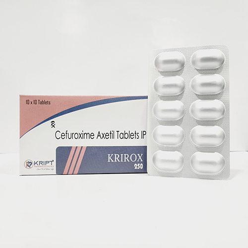 Product Name: KRIROX 250, Compositions of KRIROX 250 are Cefuroxime Axetil tablets IP - Kript Pharmaceuticals