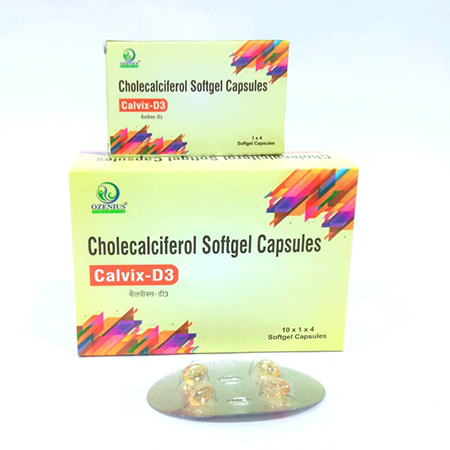Product Name: CALVIX D3, Compositions of CALVIX D3 are Cholecalciferol Softgel Capsules - Ozenius Pharmaceutials