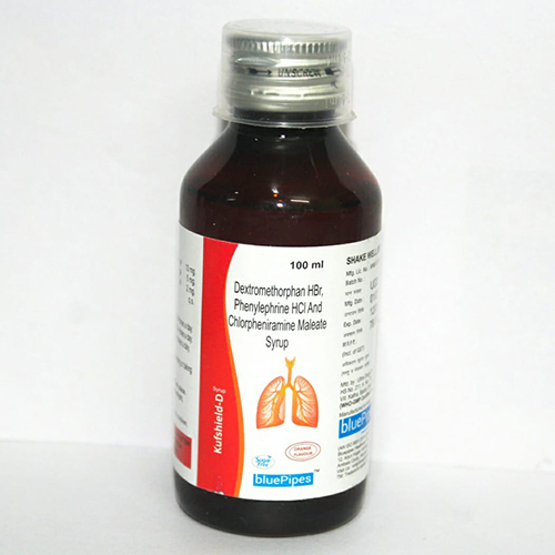 Product Name: KUFSHIELD D, Compositions of KUFSHIELD D are Dextromethorphan HBr Phenylephrine HCL And Chlorpheniramine Maleate Syrup - Bluepipes Healthcare