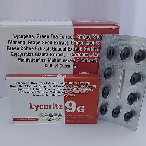Product Name: Lycoritz, Compositions of Lycoritz are Lyopene,Green Tea Extract,Gingko Biloba,Ginseg,Grape Seed Extract,Ginger Root Extract,Green Coffee Extract,Guggul Extract,Garlic,Glycyrrhizza Glabra Extract,L-Cartinine L-Tartrate,Multivitamins,Multiminerals & Antioxidants So - Macro Labs Pvt Ltd