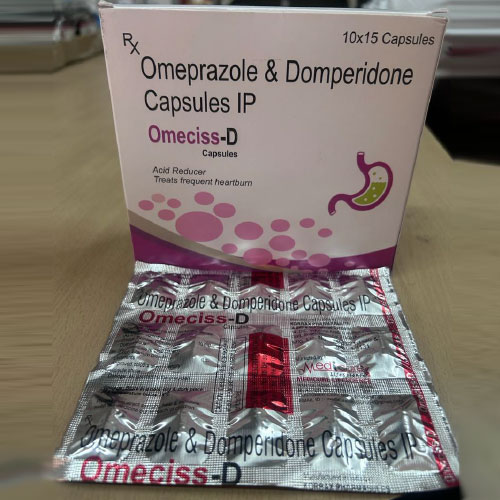 Product Name: Omeciss D, Compositions of Omeciss D are Omeprazole and Domperidone  Capsules IP - Medicure LifeSciences