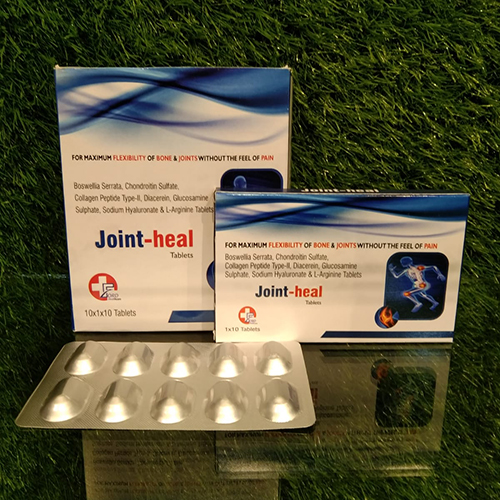 Product Name: Joint Heal, Compositions of Joint Heal are  Boswellia Serrata,Chondriotien Sulfate,Collagen peptide Type ii diaceriene,glucosamine sulphate sodium hyaluranate & l-arginineTablets - Crossford Healthcare