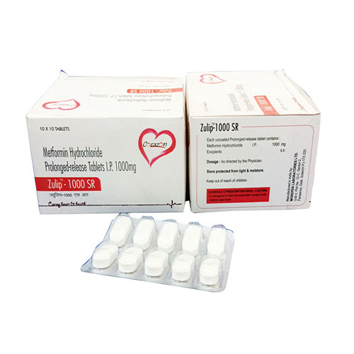 Product Name: Zulip 1000 Sr, Compositions of are Metformin Hydrochloride Prolonged-Release Tablets I.P. 1000 mg - Arlak Biotech