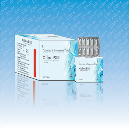Product Name: Citibon P800, Compositions of Citibon P800 are Citicolin 500mg +Piracetam 800mg Tablet - Elkos Healthcare Pvt. Ltd